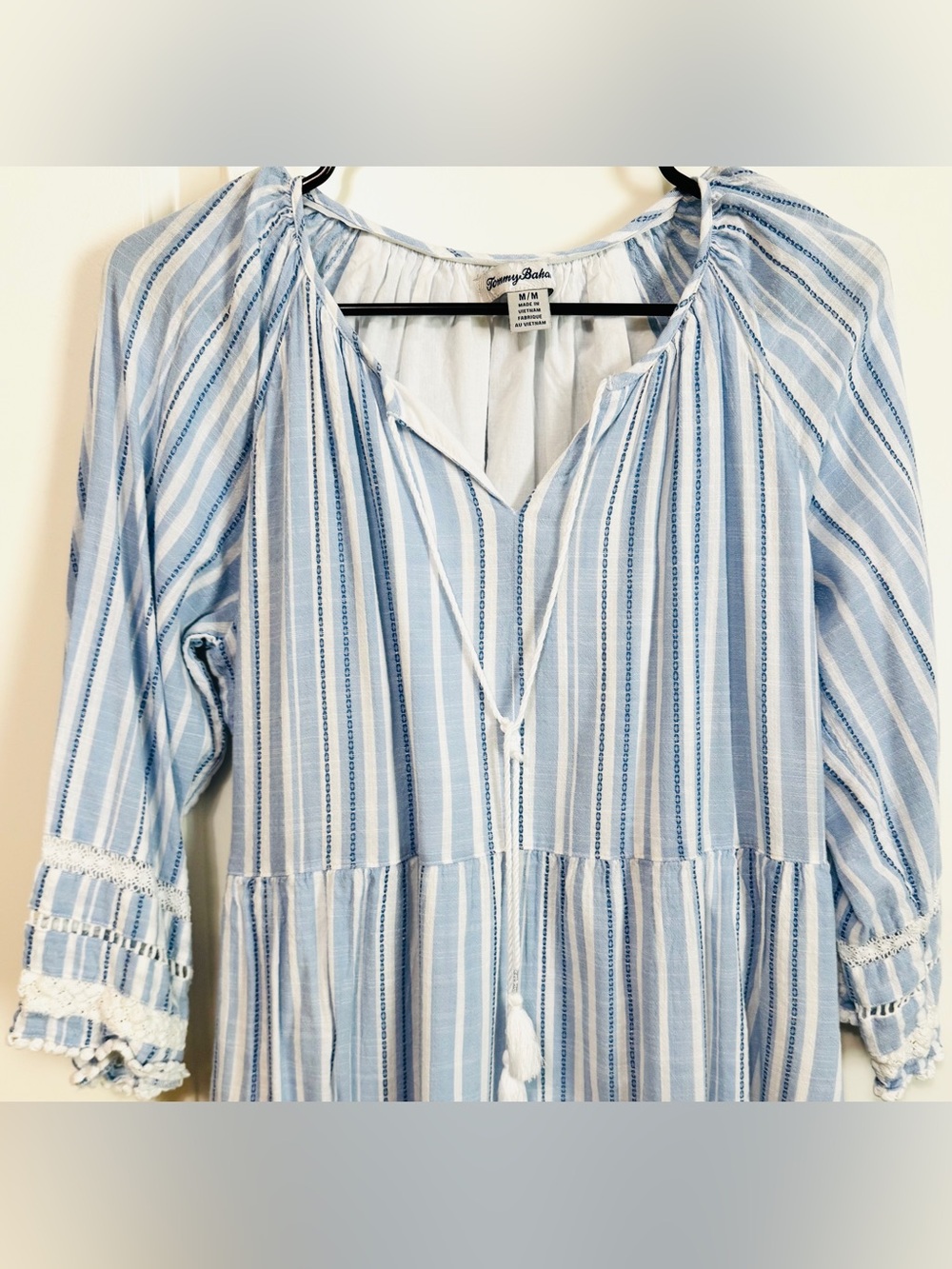 Tommy Bahama Blue Striped Tiered Dress Lace Trim Resort Cover-Up M - Picture 6 of 12
